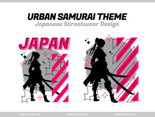 samurai  streetwear t-shirt design. samurai t-shirt design. Japanese streetwear t-shirt design. Japanese theme streetwear. silhouette samurai.