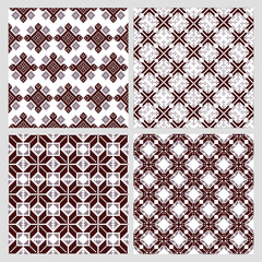 Set of ethnic seamless patterns. Geometric abstract two-color patterns Ethnic motifs. Print, textile, background, vector