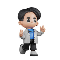3d Character Doctor Feeling Happy Pose. 3d render isolated on transparent backdrop.