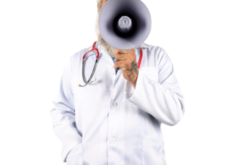 doctor on transparent isolated speaking through a megaphone