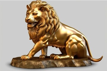 Golden lion sculpture isolated on transparent background with shadow. Generative AI