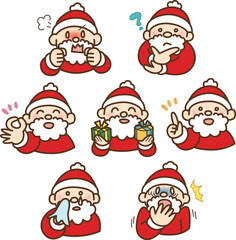 色んな表情のサンタクロース　ゆるいタッチのイラスト