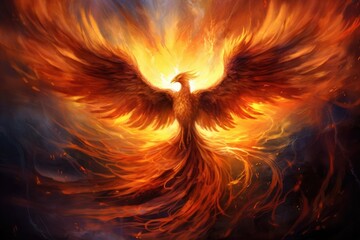 A phoenix rising from mystical flames. - obrazy, fototapety, plakaty