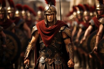 Centurion leading his troops during a parade.