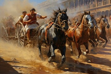 Fototapeta premium Chariot race in the Roman Hippodrome.