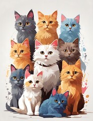a group of Cat separately sitting next to each other on top of a white background with a Cat's fa