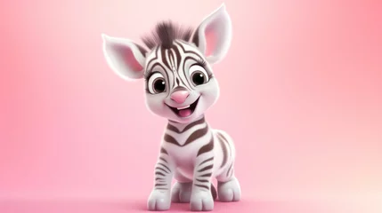 Foto op Plexiglas Realistic 3d render of a happy,  furry and cute baby Zebra smiling with big eyes looking strainght © basketman23