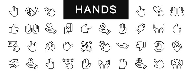 Hand thin line icons. hand icon. Hands symbols set. Handshake. hand symbol. Vector - 665027971