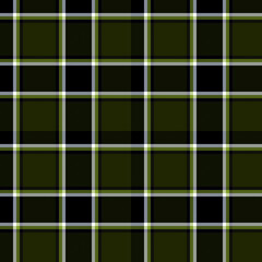 Seamless Dark Green, Black, White Tartan Plaid Pattern