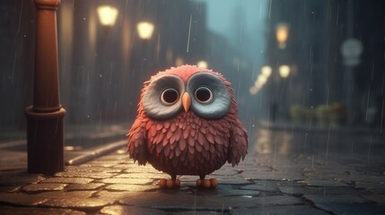 a cute owl as a main charakter in an environmental.Generative AI