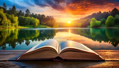 Libro abierto en atardecer