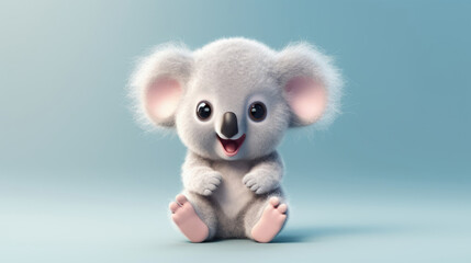 Realistic 3d render of a happy,  furry and cute baby Koala smiling with big eyes looking strainght - obrazy, fototapety, plakaty