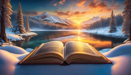 Libro abierto en atardecer