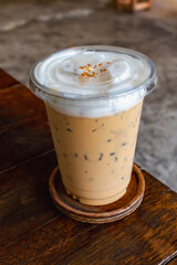 Cold espresso coffee on the table in a coffee shop, placed on a tray. Some people eat it and their hearts tremble.