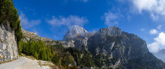 Mangart Saddle Asphalt road and its beautiful Environment of Julian Alps in Slovenia Europe