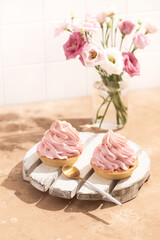 cake with protein cream, romantic dessert
