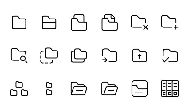 Folder icon set. File catalog, document search, folder synchronisation, local network, vector illustrations. flat vector editable icon. Can use for apps, web design, ui, ux design.