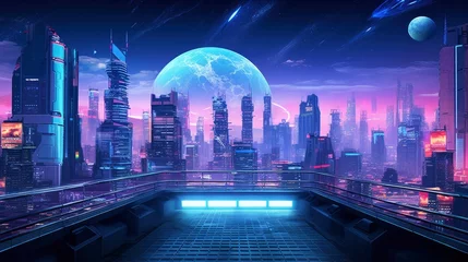 Foto op Plexiglas  A futuristic, cyberpunk inspired cityscape at night. © MdBillal