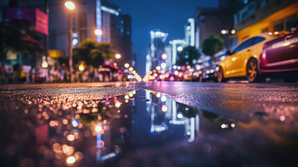Obraz premium A city road at the heart of a bustling metropolis during the night