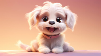 Realistic 3d render of a happy,  furry and cute baby Dog smiling with big eyes looking strainght