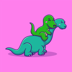 Cute Brontosaurus Bring Baby Dino Cartoon Vector Illustration. Flat Cartoon Concept.