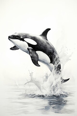 Obraz premium Orca killer whale watercolor sketch hand drawn style on white background