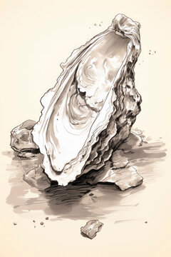 sketch of a Oyster shell with watercolor hand drawn style (1)