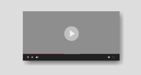 Template video player on grey background. Video content mockup for web or mobile apps. Social media content. Blogging, vlog. Vector illustration.