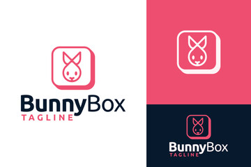 Cute Little Tiny Bunny Rabbit in Box Pack Adopt Pet Logo Design Branding Template