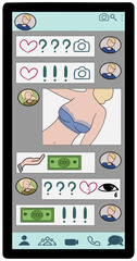 Screen of a smartphone with a chat conversation that leading to sextortion 