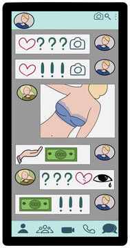 Screen of a smartphone with a chat conversation that leading to sextortion 