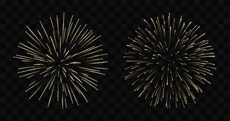Fireworks explosion vector set. Gold fireworks on isolated background. 3/7 - obrazy, fototapety, plakaty