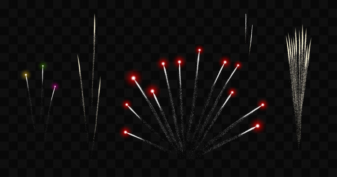 Fireworks launch vector set. Fireworks launch on isolated background. 7/7