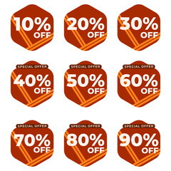 SET SALE BADGE TEMPLATE FLAT COLOR DESIGN. OFFER WITH DIFFERENT DISCOUNT PROMOTION.MODERN DESIGN VECTOR FOR YOUR BUSINESS