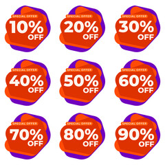 SET SALE BADGE TEMPLATE FLAT COLOR DESIGN. OFFER WITH DIFFERENT DISCOUNT PROMOTION.MODERN DESIGN VECTOR FOR YOUR BUSINESS