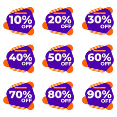 SET SALE BADGE TEMPLATE FLAT COLOR DESIGN. OFFER WITH DIFFERENT DISCOUNT PROMOTION.MODERN DESIGN VECTOR FOR YOUR BUSINESS