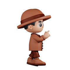 3d Character Detective Touch Pose. 3d render isolated on transparent backdrop.