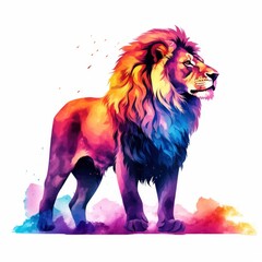 Watercolor Lion on a white background. For T-shirt Design.