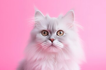 Cat on Pink Background. AI Generated