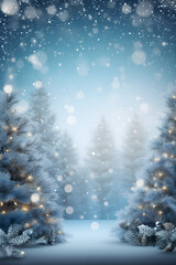 Winter Wonderland, Festive Blurred Background with Snow-Adorned Christmas Tree