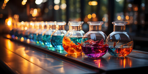Chemical Artistry: Spectacular Glass Flasks and Colorful Solutions