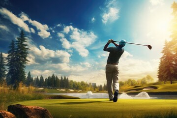 Golfer preparing for a swing on a sunny day