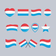 Luxembourg flag icon set vector isolated on a gray background. Luxembourgish Flag graphic design element. Flag of Luxembourg symbols collection. Set of Luxembourg flag icons in flat style
