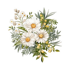 Fototapeta na wymiar aster flower bouquet illustrations for wedding invitations