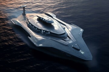 A futuristic warship designed for protection. Generative AI