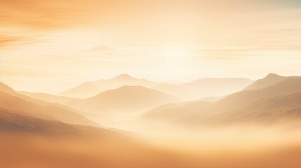 Natural fog and mountains sunlight background blurring, misty waves warm colors and bright sun light. Christmas background sky sunny color orange light patterns, abstract flare evening on clouds blur - obrazy, fototapety, plakaty