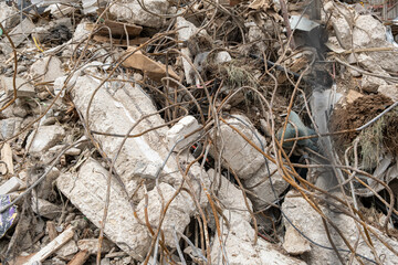 Shattered, demolition waste, broken Bricks, construction waste after building demolition....