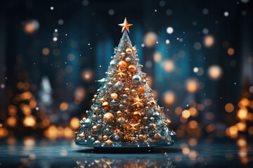 Holiday background with Christmass tree. Generative Ai.