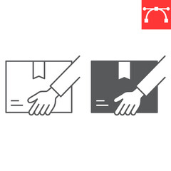 Received parcel line and glyph icon, service and courier, hand holding package vector icon, vector graphics, editable stroke outline sign, eps 10.