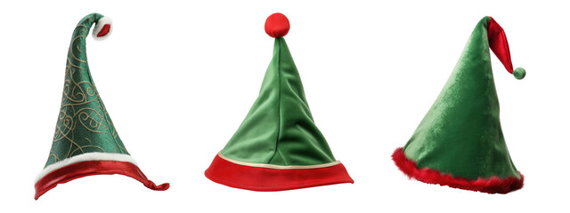 Set of elf hats isolated on transparent background. - 665036973